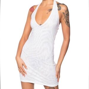 Akira She’s Glowing Rhinestone Halter Mini Dress